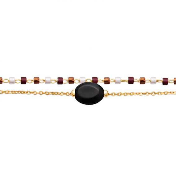 Bracelet pl-or 750 3mic obsidienne noire