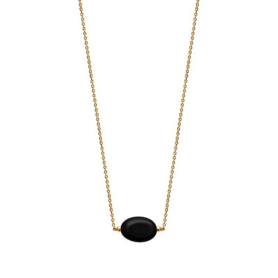 Collier pl-or 750 3mic obsidienne noire