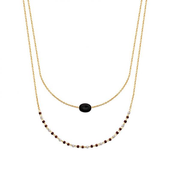 Collier pl-or 750 3mic obsidienne noire
