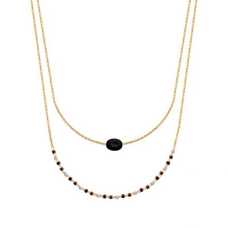 Collier pl-or 750 3mic obsidienne noire