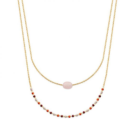 Collier pl-or 750 3mic quartz rose