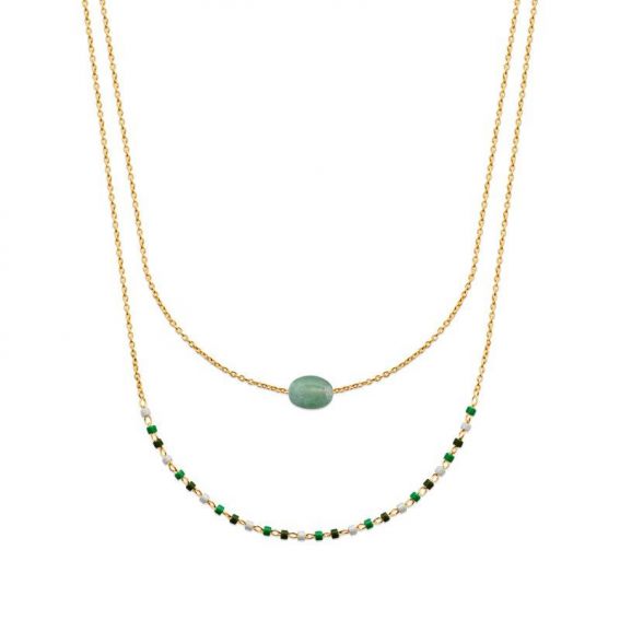 Collier pl-or 750 3mic quartzite vert