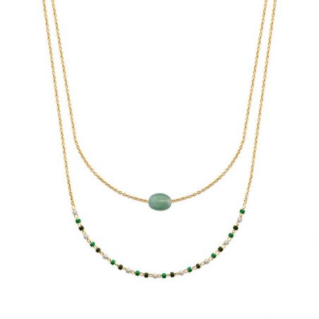 Collier pl-or 750 3mic quartzite vert