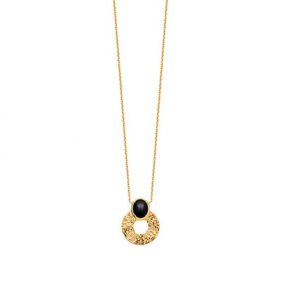 Collier pl-or 750 3mic agate noire