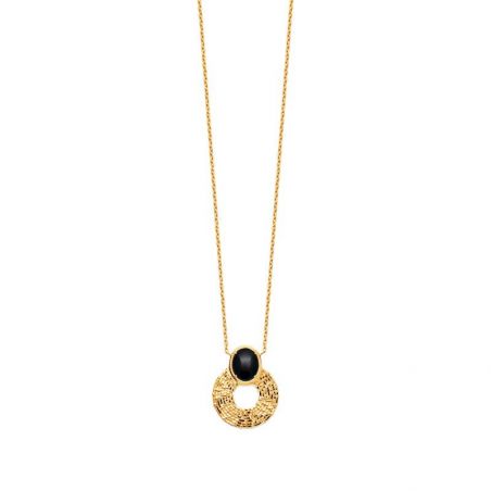 Collier pl-or 750 3mic agate noire