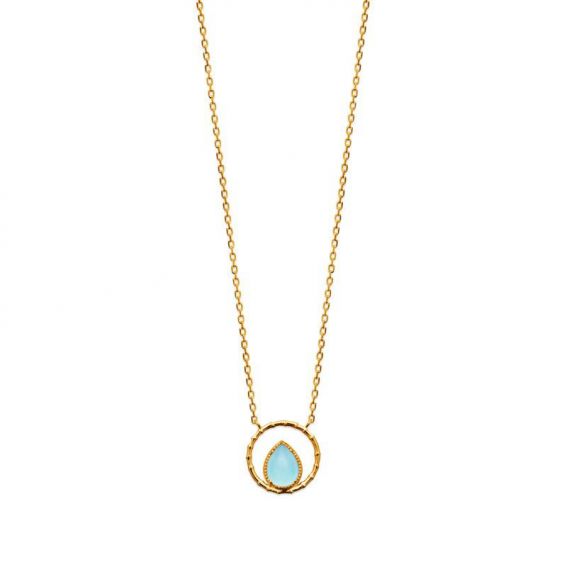 Collier pl-or 750 3mic agate bleue