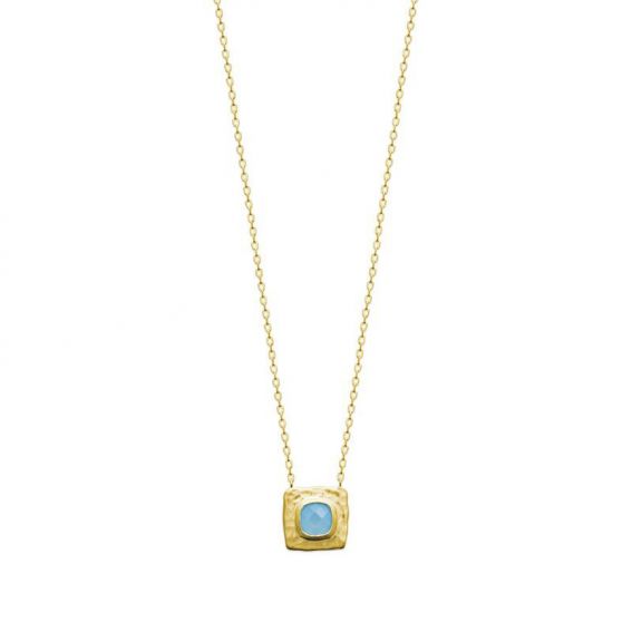 Collier pl-or 750 3mic agate bleue