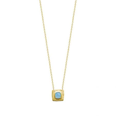 Collier pl-or 750 3mic agate bleue
