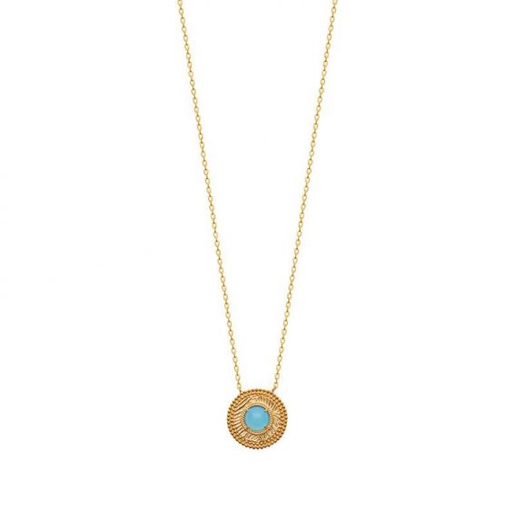 Collier pl-or 750 3mic agate bleue