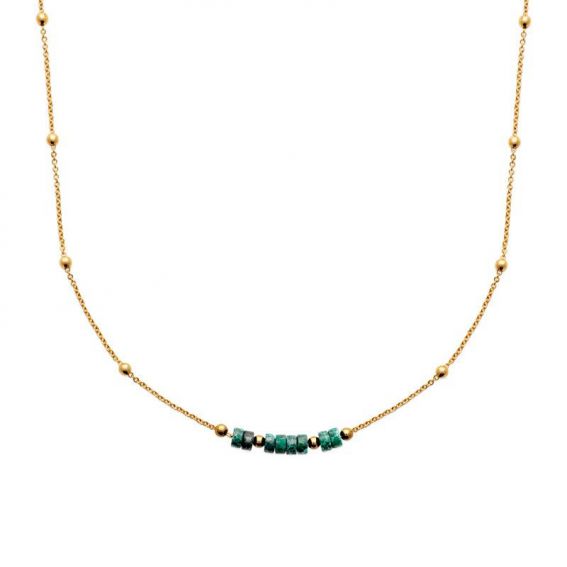 Collier pl-or 750 3mic jaspe vert traite