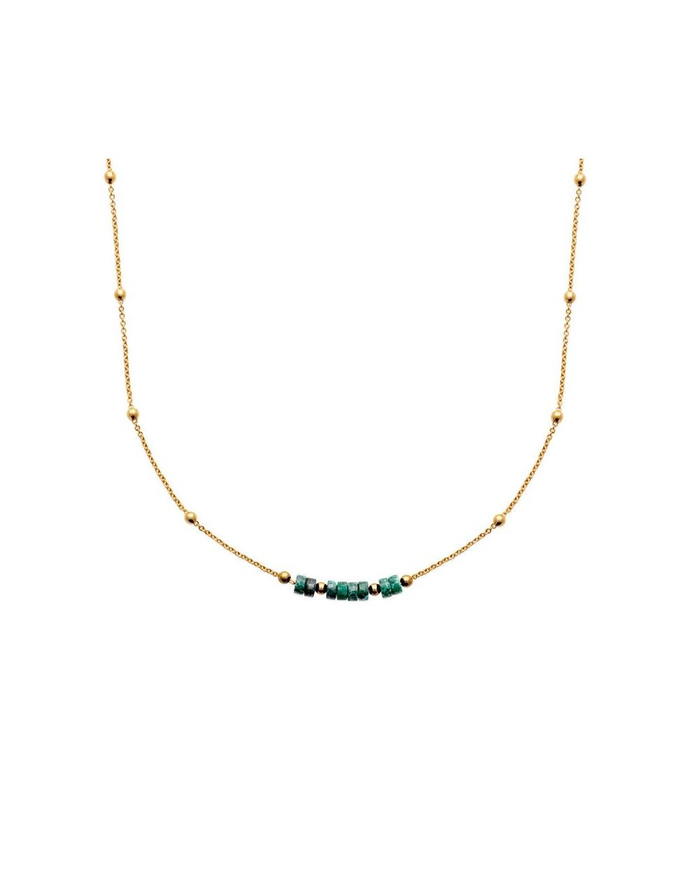 Collier pl-or 750 3mic jaspe vert traite