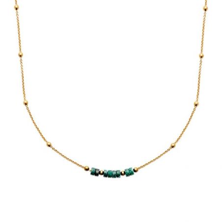 Collier pl-or 750 3mic jaspe vert traite