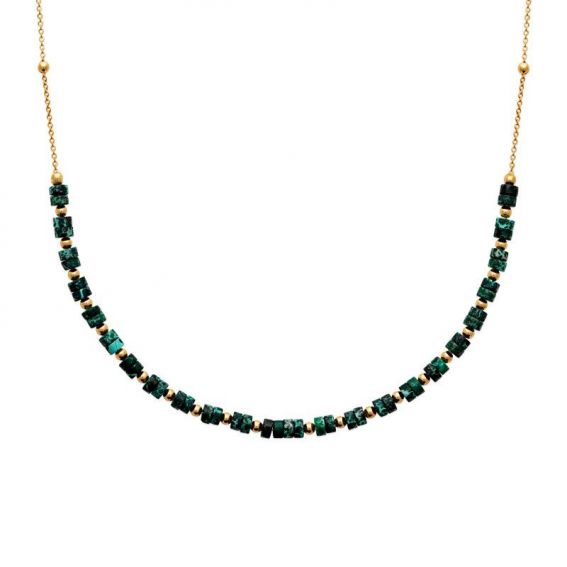 Collier pl-or 750 3mic jaspe vert traite