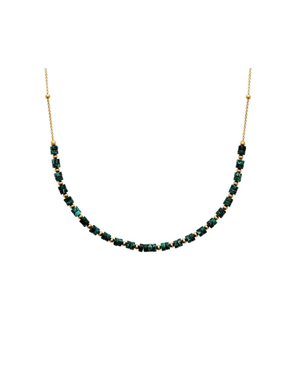Collier pl-or 750 3mic jaspe vert traite
