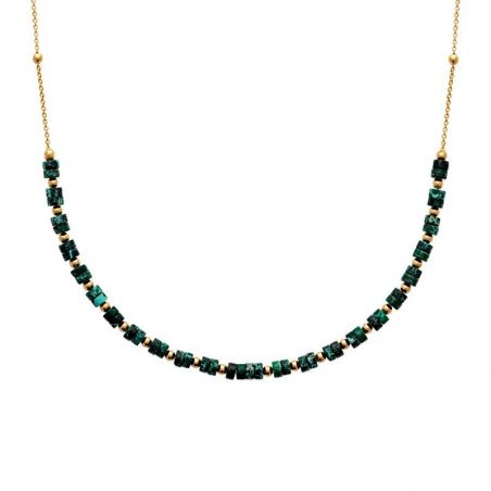 Collier pl-or 750 3mic jaspe vert traite