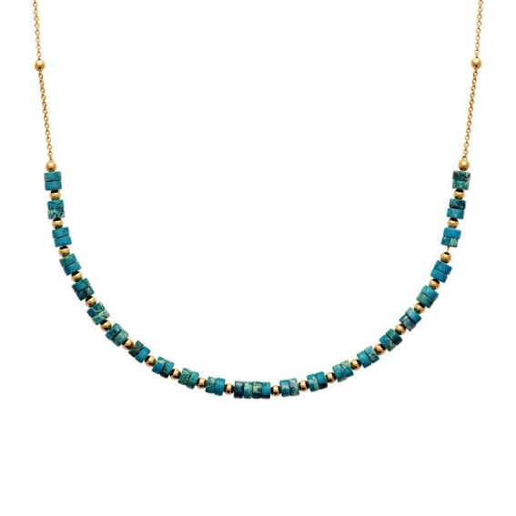 Collier pl-or 750 3mic jaspe bleu traite