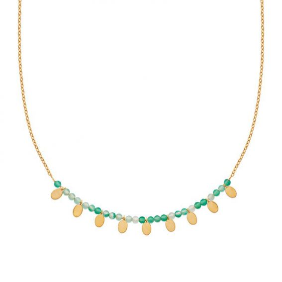 Collier pl-or 750 3mic calcedoine verte