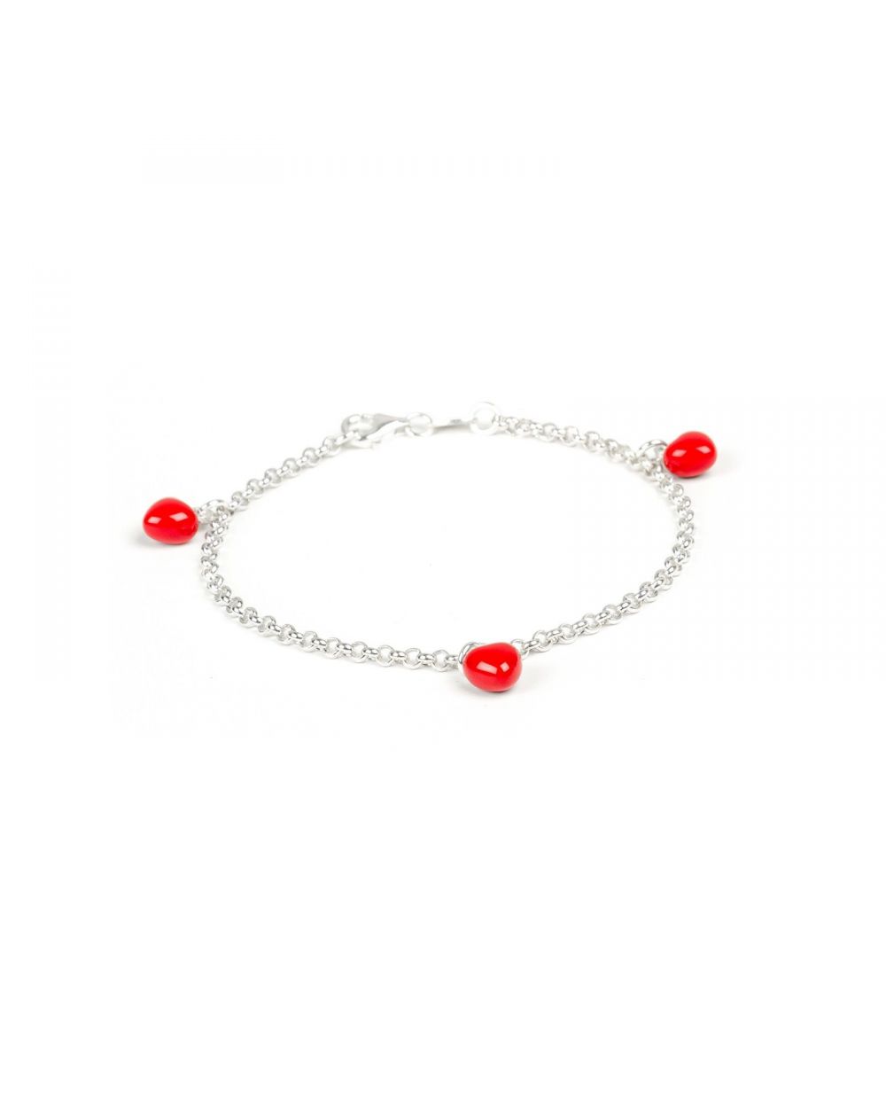 Bracelet 3 coeurs rouges vifs en argent 925 - Bijoux en argent