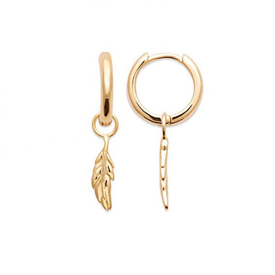 Créoles plume breloque doré pour femme - Bijoux plaqué or