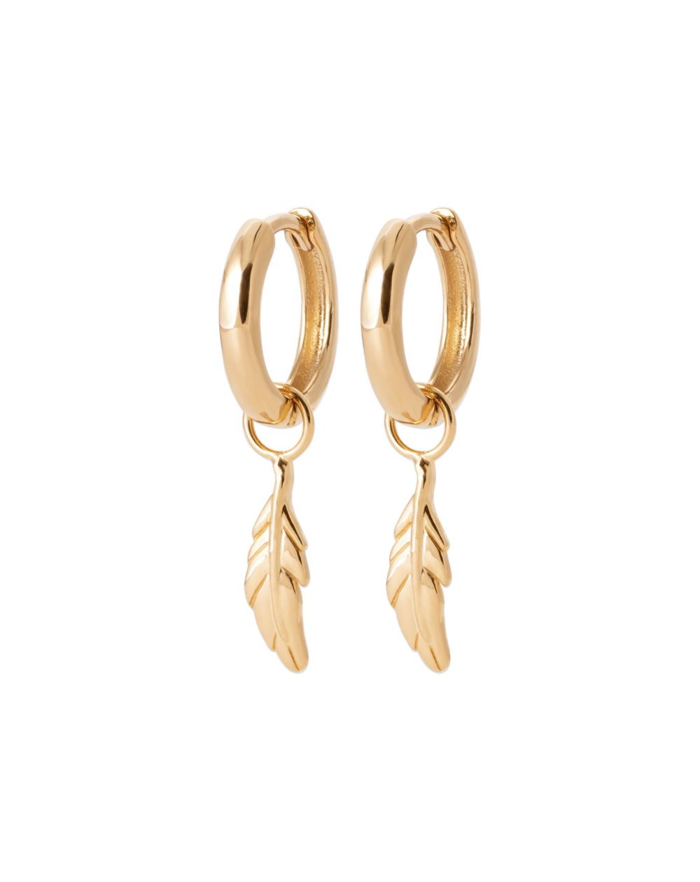Golden feather hoop earrings