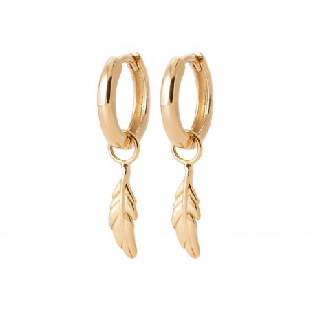 Golden feather hoop earrings