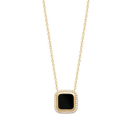 Collier carré Agate noire pour femme - Collier en plaqué or 18 carats