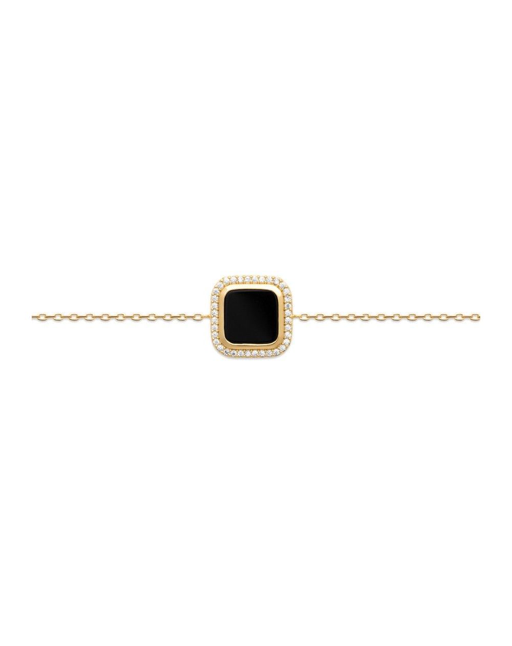 Bracelet carré agate noire pour femme - Bracelet en plaqué or