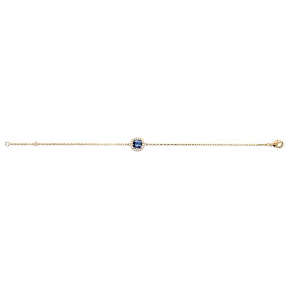 Bracelet pierre bleu avec zirconiums - Bracelet en plaqué or