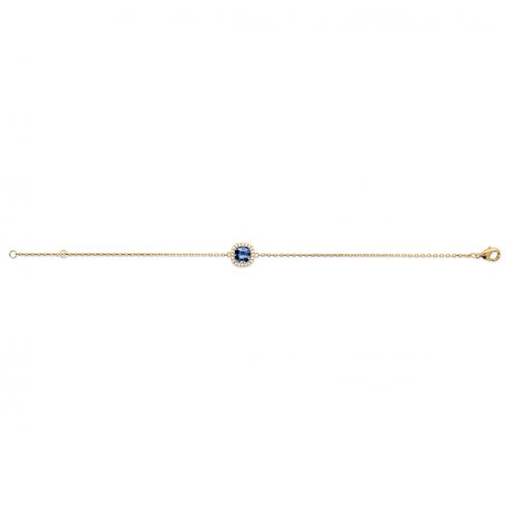 Bracelet pierre bleu avec zirconiums - Bracelet en plaqué or