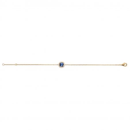 Bracelet pierre bleu avec zirconiums - Bracelet en plaqué or