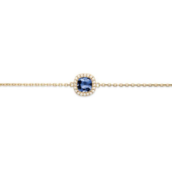 Bracelet pierre bleu avec zirconiums - Bracelet en plaqué or
