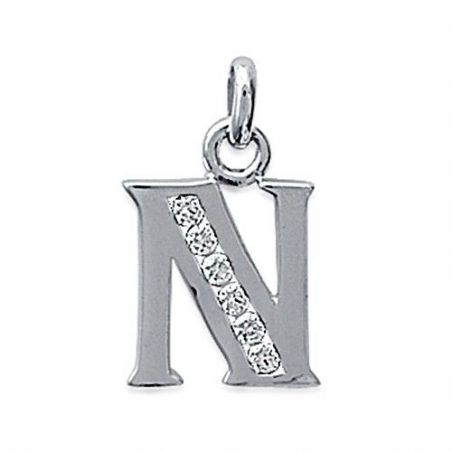 Pendentif lettre N argent 925 rhodie oz - Pendentif en argent 925/1000 rhodié