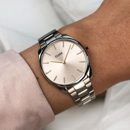 CLUSE Watch - Triomphe Steel White Pearl, Silver Color