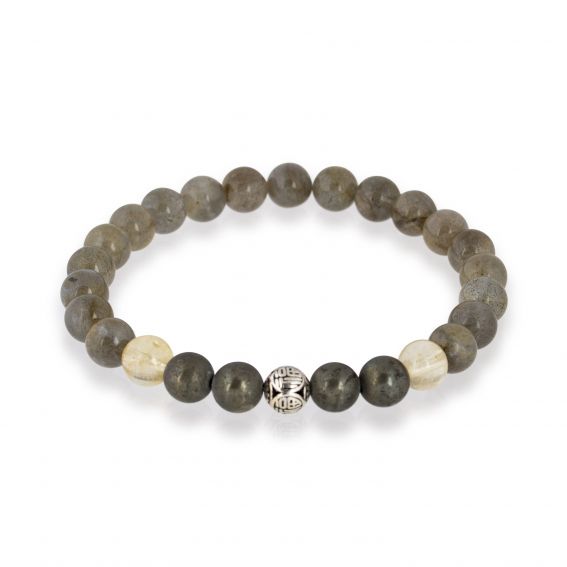 Bracelet Göshö [Mixte] Quartz citron, Labradorite noir & Pyrite - Pierres naturelles