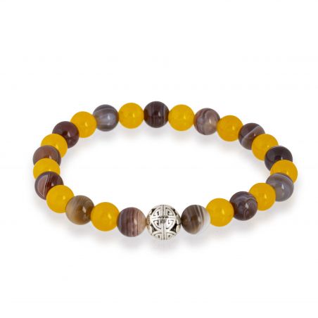 Bracelet Göshö [Mixte] Agate du Botswana & Onyx Jaune - Pierres naturelles