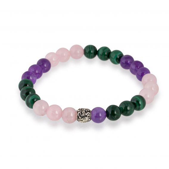 Bracelet Göshö [Mixte] Améthyste, Quartz Rose & Malachite - Pierres naturelles