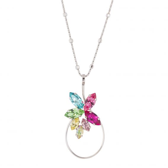 Marazzini Oval Swarovski Crystal Necklace Fuschia Doppio Cerchio
