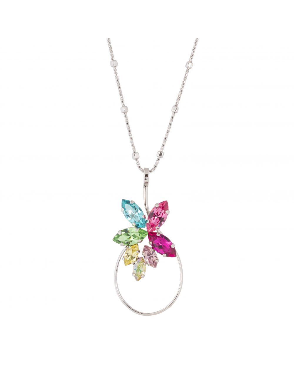 Marazzini Oval Swarovski Crystal Necklace Fuschia Doppio Cerchio