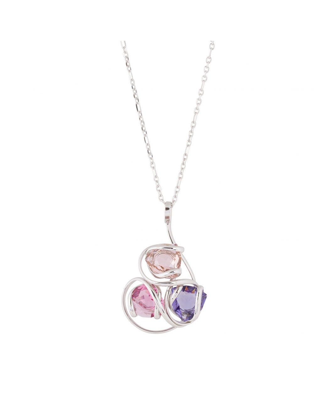 Marazzini Oval Swarovski Crystal Necklace Fuschia Doppio Cerchio