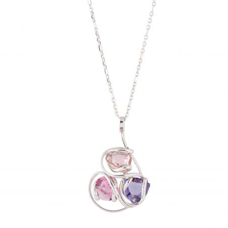 Marazzini Oval Swarovski Crystal Necklace Fuschia Doppio Cerchio