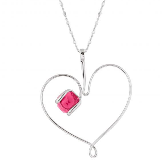 Marazzini Oval Swarovski Crystal Necklace Fuschia Doppio Cerchio