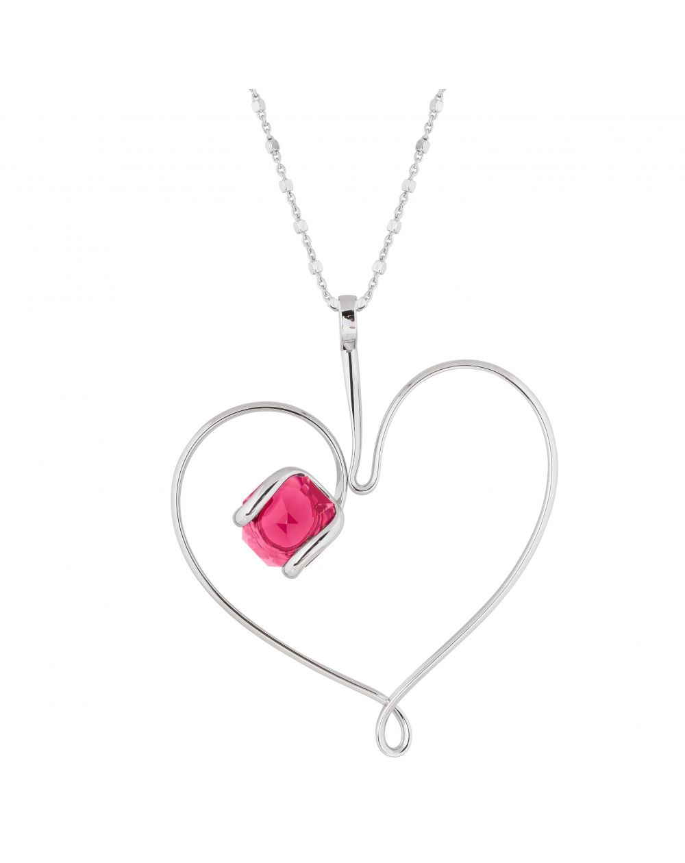 Marazzini Oval Swarovski Crystal Necklace Fuschia Doppio Cerchio