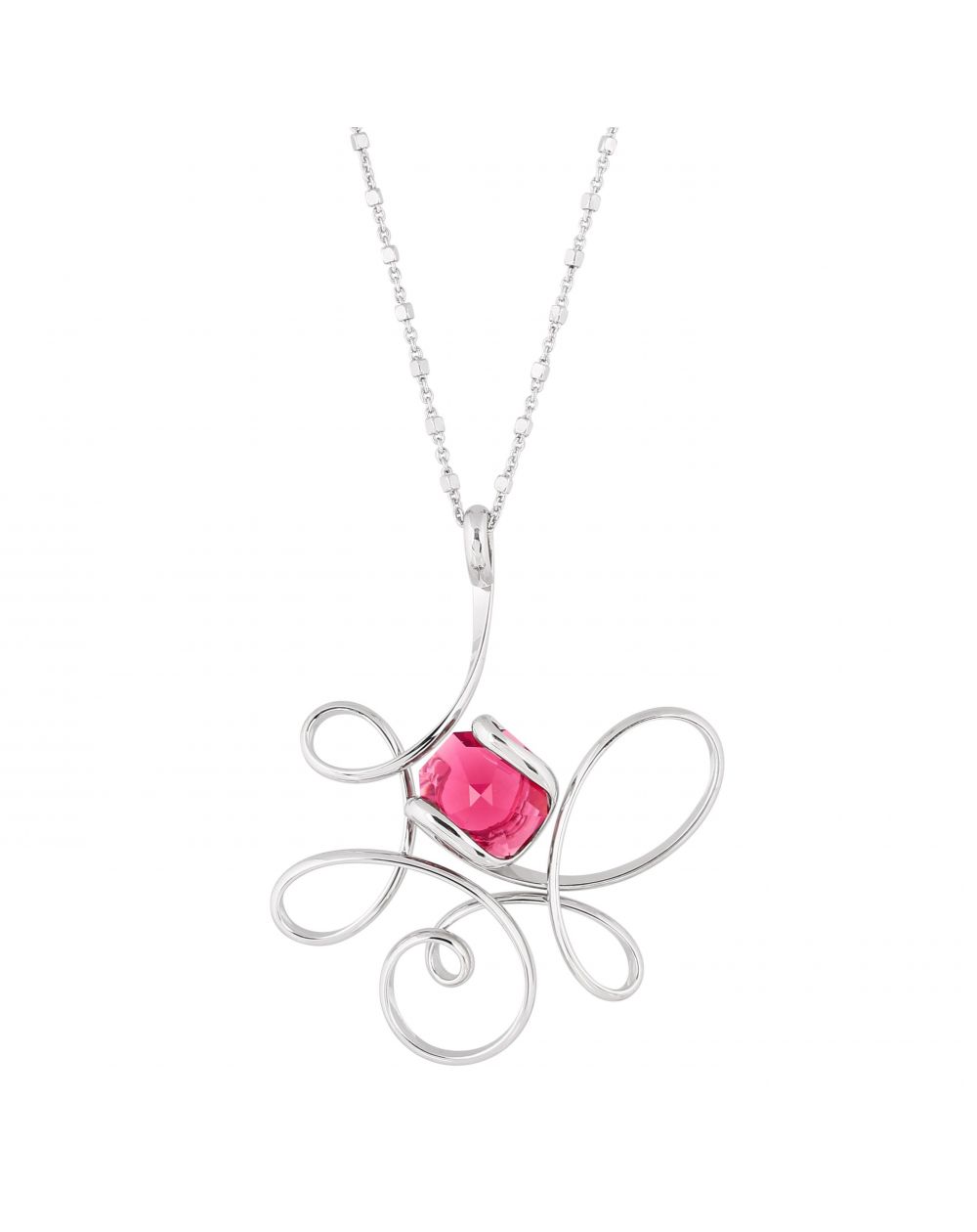 Marazzini Oval Swarovski Crystal Necklace Fuschia Doppio Cerchio