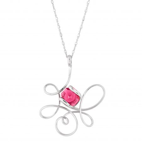 Marazzini Oval Swarovski Crystal Necklace Fuschia Doppio Cerchio