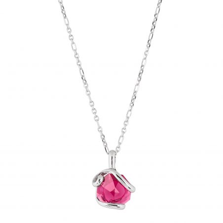 Marazzini Oval Swarovski Crystal Necklace Fuschia Doppio Cerchio