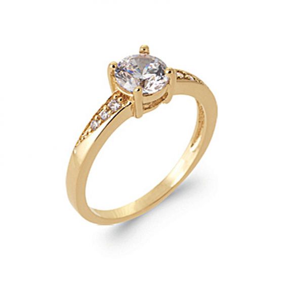 Bijou argent/plaqué or solitaire ring ring with gold plated stones 18K zirconium