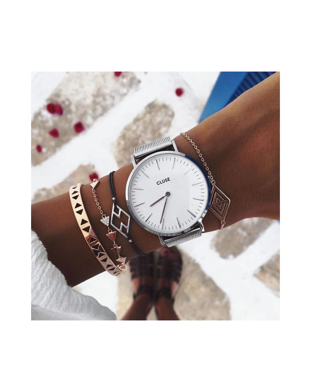Montre CLUSE - Boho Chic Mesh silver/white - Bracelet acier rosé