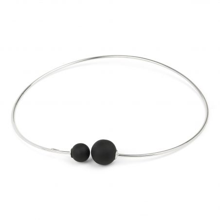 Bijou en argent - rigid collar black balls
