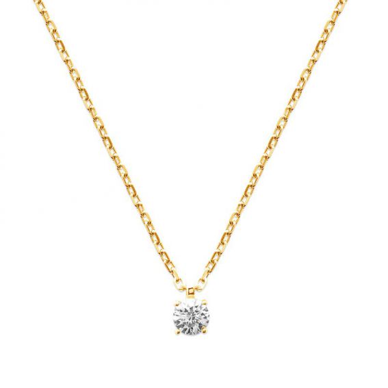Bijou argent/plaqué or 18k gold plated zirconium solitaire necklace