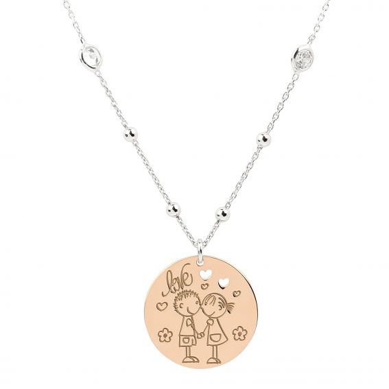 Bijou en argent - Necklace plate Love hearts with children 925
